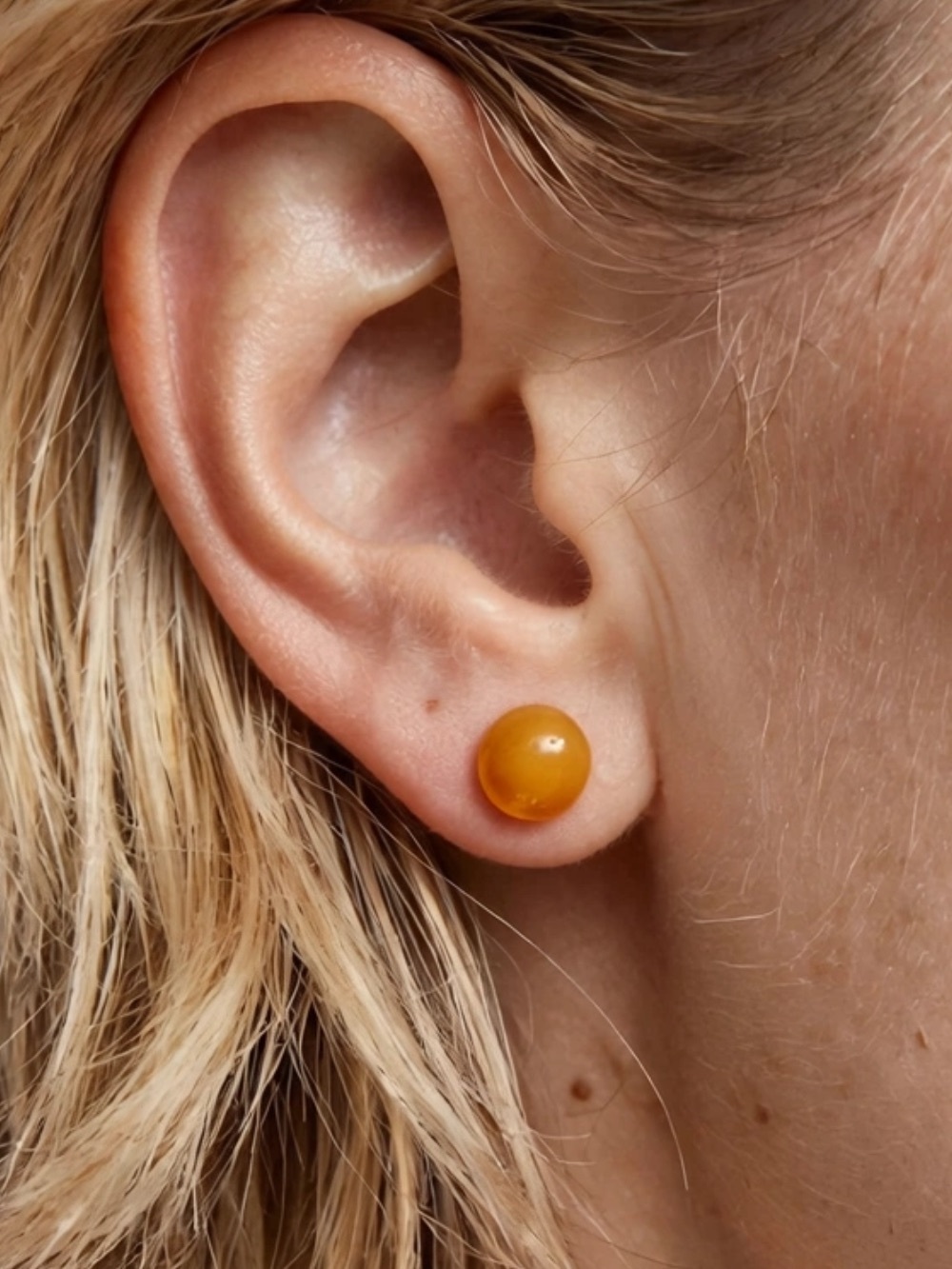 New Amimi Handmade Beeswax Dome Stud Earrings S925 Honey Amber Gift E212